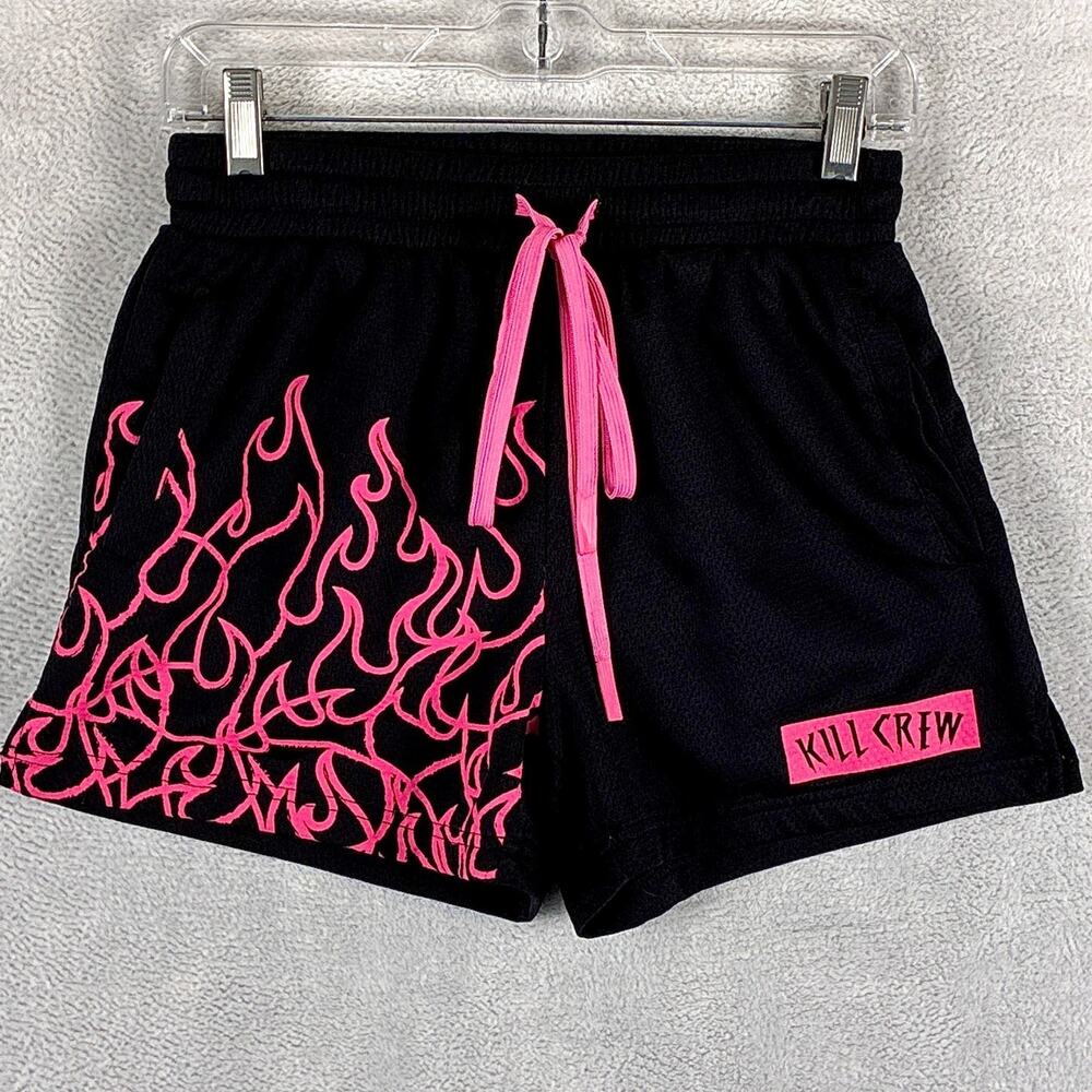 Kill Crew Shorts Size S Black Pink Flame Mesh Streetwear Gym MMA Muay Thai